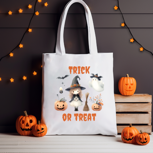 Witch & Ghost Design Trick or Treat Tote Bag