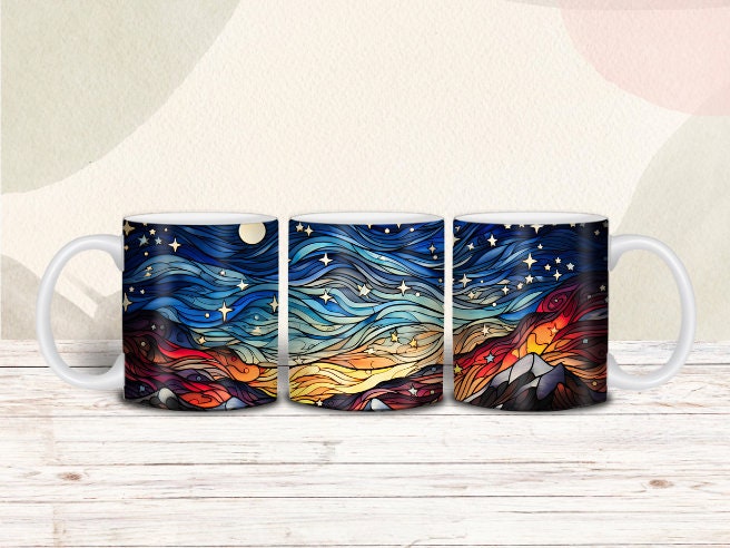 Blue Starry Night Ceramic Mug